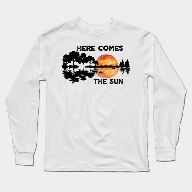 Here Comes The Sun Guitar Sunset Silhouette Music Lover Long Sleeve T-Shirt by Bazzar Designs